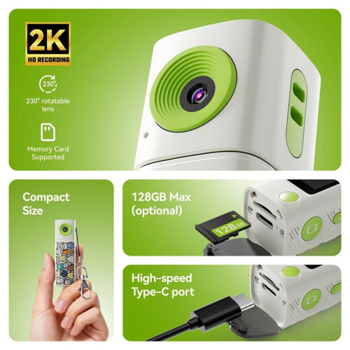 Caméra D'Action Numérique 2K, Porte-Clés Caméra, Caméscope Rétro Portable de Poche, Blanc 2