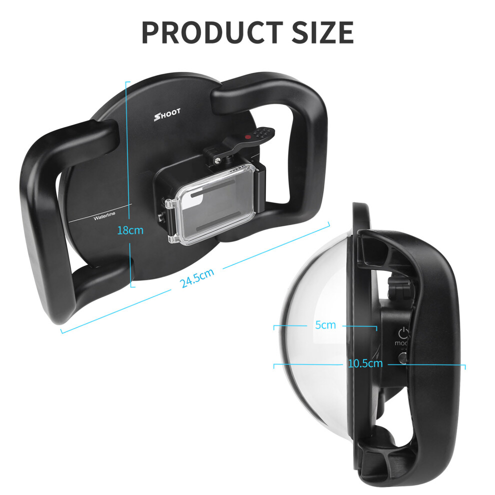 Shoot Xtgp548 Underwater Dome Dual Handheld Tray Dome Port Housing Case Waterproof Diving Protective Case For Gopro Hero 8 Action Camera 45M/147Ft 3303484428191