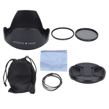 Kit de filtro UV CPL 6 em 1 para lentes de câmera com tampa de lente e para-sol em formato de flor, compatível com lentes de 72 mm.