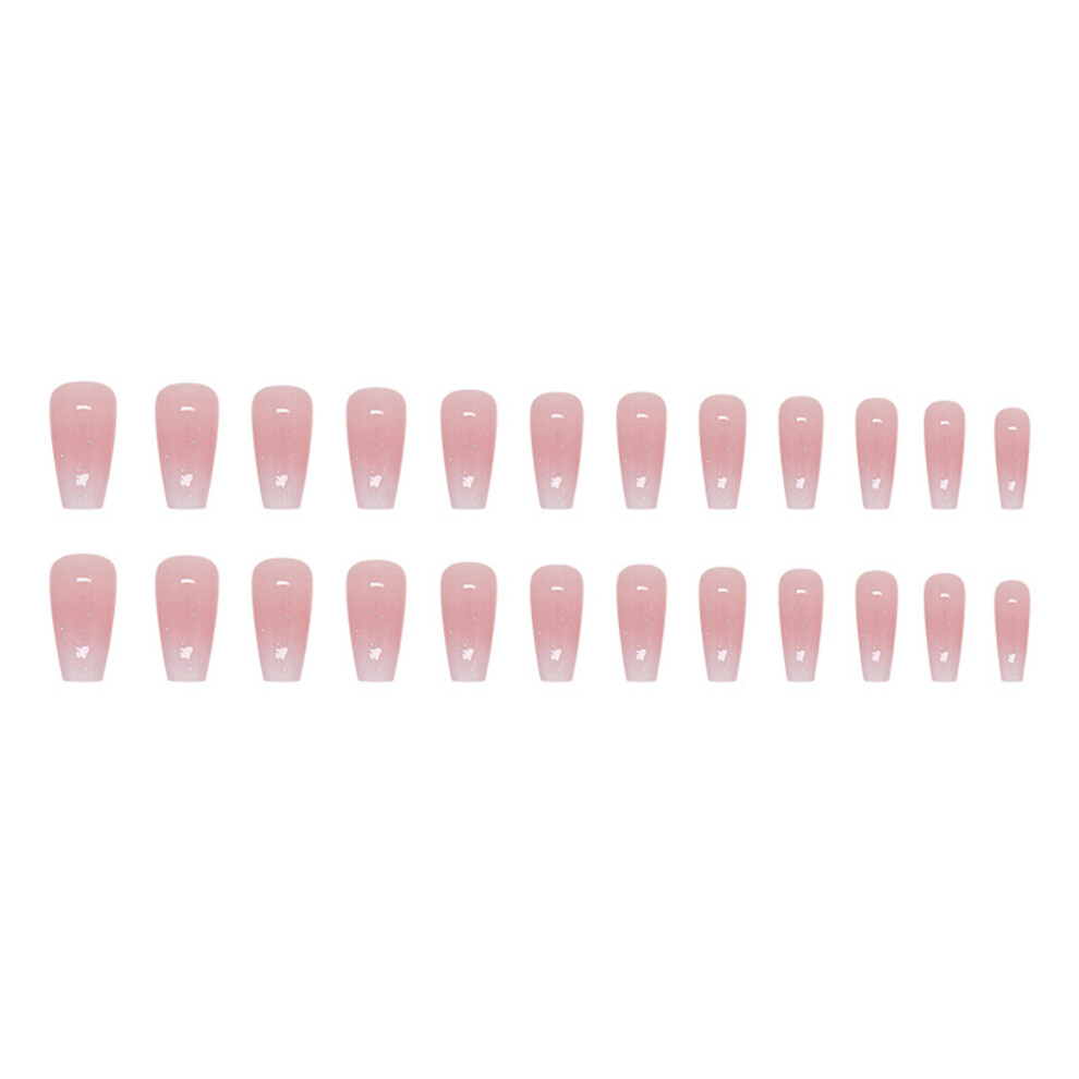 (13.3cm*6.7cm*1.5cm, Pink) 24 Pcs Gradient Pink Press on Nails Glitter Medium Length Square False Nails Fingernail Tips for Women