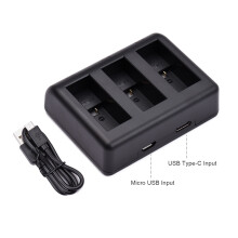 Action-kameran akkulaturi, 3-paikkainen pikalataus, micro-USB- ja Type-C-tuloliitäntä, yhteensopiva GoPro Hero 9 10 -akkujen kanssa