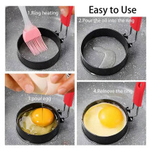 4 Anneaux à Œufs de 3,5 Pouces avec Poignée en Silicone, Moule Rond pour Muffins, Moule à Crêpes pour Camping en Intérieur