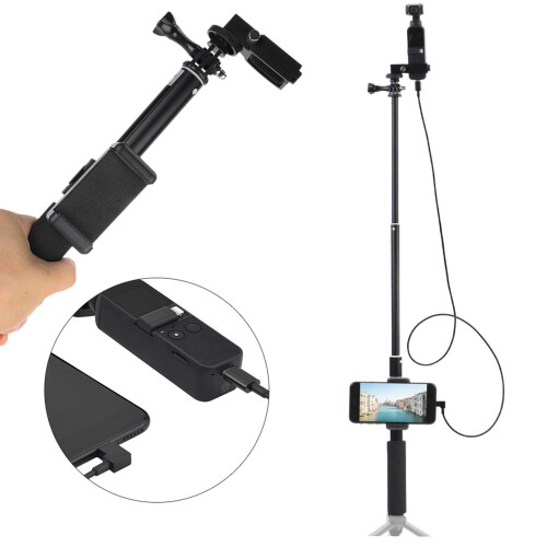 Kit de suporte para celular com bastão de selfie extensível 4 em 1, compatível com a câmera OSMO Pocket e com celulares Type-C. 2