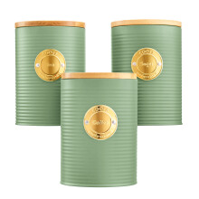 Cooks Professional 3 Piece Kitchen Storage Set with Bamboo Lids | Green / Gold