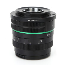 Lente de 50mm F1.8 com grande abertura, foco manual, formato APS-C (meio quadro), compatível com câmeras mirrorless Sony e Canon.