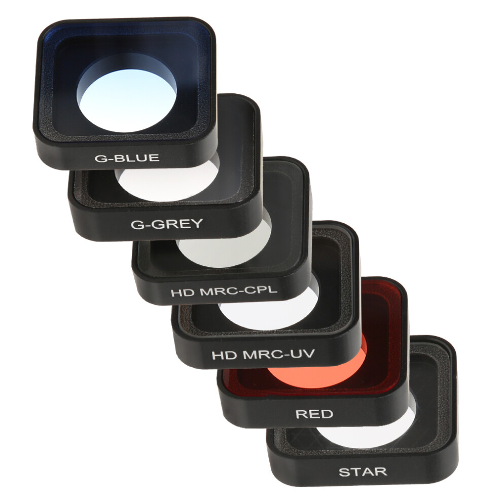 Junestar 6 In 1 Diving /Mrc-Uv/Mrc-Cpl/Gradient /Gradient Gray/Starlight Lens Filter Kit Compatible With Gopro Hero6/5 Red/Blue/Gray 3664907155637