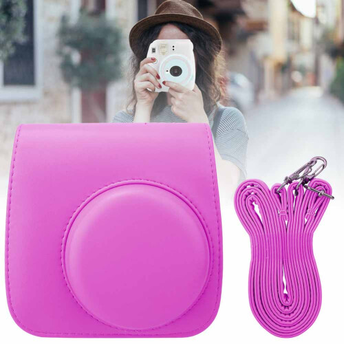 Bolsa protetora estilo retrô para mini câmera, estojo resistente em PU, compatível com Instant mini8/8+/9, roxa.