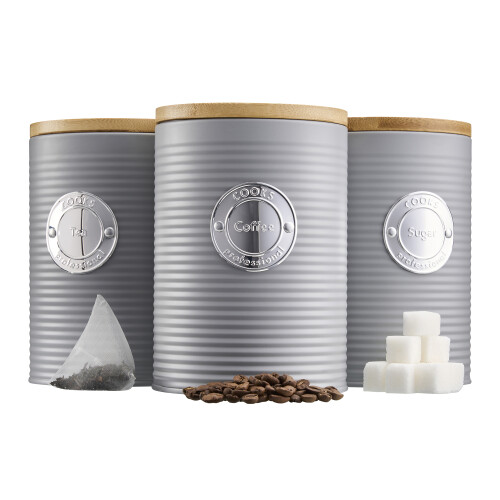Cooks Professional Cooks Professional 3 Piece Kitchen Storage Set with Bamboo Lids | Grey / Silver 2