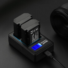 Camerabatterij-dubbellader met USB-kabel, compatibel met Sony NP-FZ100-batterijen.