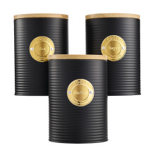 Cooks Professional 3 Piece Kitchen Storage Set with Bamboo Lids | Black / Gold