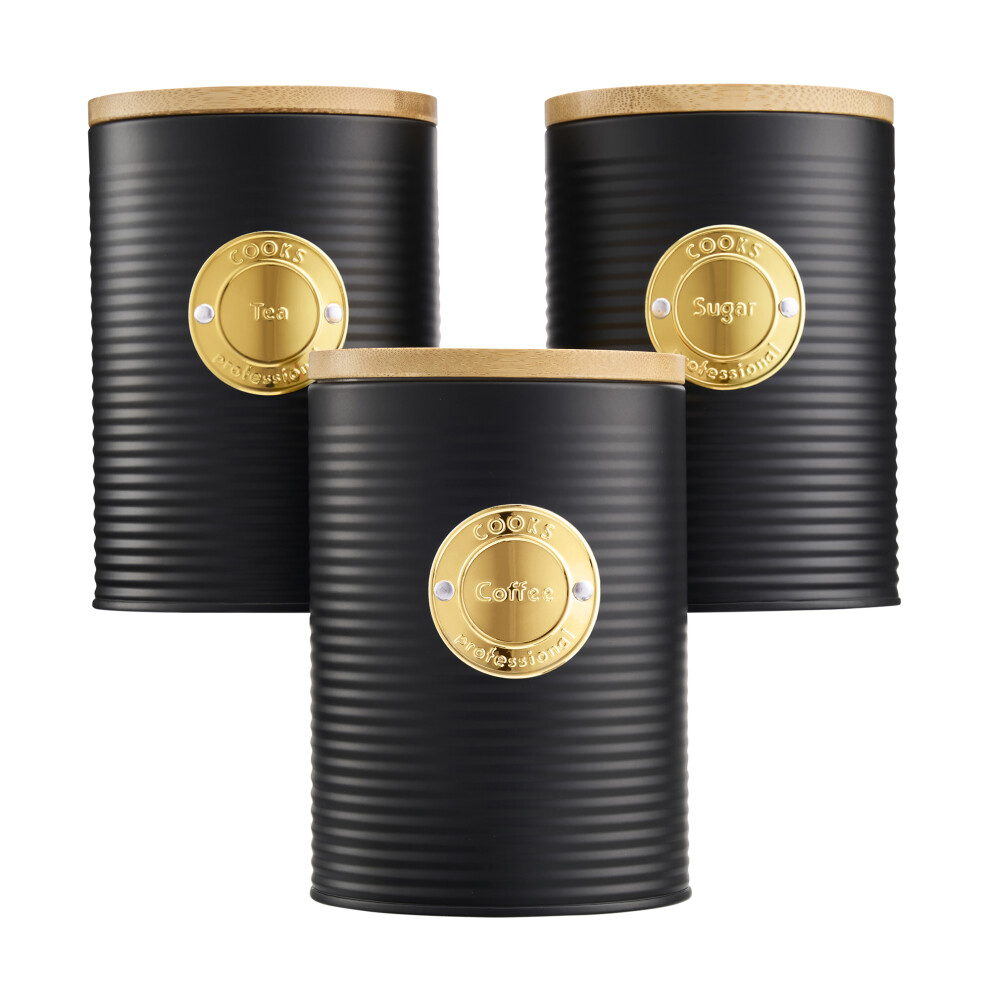 Cooks Professional Black/Gold 3 Piece Kitchen Storage Set With Bamboo Lids | - Image 3