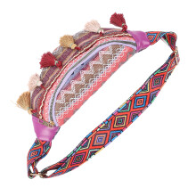 Waist Bag Polyester Folk Style Tassel Trim Large Capacity Simple Stylish Chest Bag Compatible With Travel Daily Wear Purple