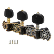 (As show, One size) New Vintage Classical Guitar Tuning Pegs Machine Head 3L Black with Gold Screw
