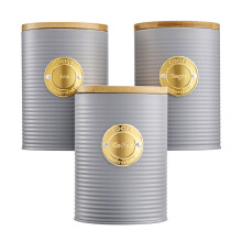 (Grey & Gold) Cooks Professional 3 Piece Kitchen Storage Set with Bamboo Lids