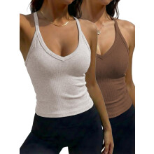 (Set3, M) Women's Solid Racerback Tank Top, Casual Breathable Sleeveless Deep V- Neck Top for Summer, Ladies Clothes for Daily
