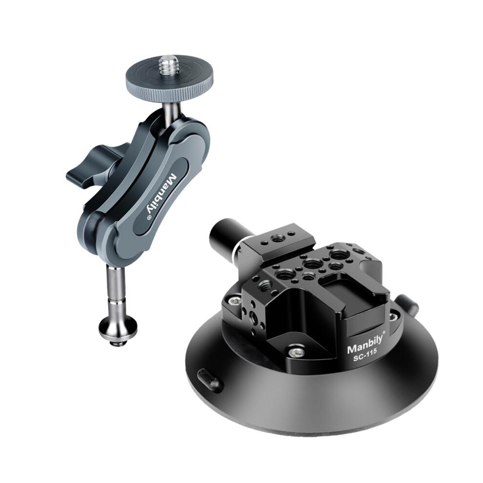 4.5 Inch Camera Suction Cup Mount With 360 Rotatable Ballhead Arm Bracket 1/4 Inch Screw 3Kg Load For Sports Cameras Mirrorless Cameras Phone Holder 3265004169918
