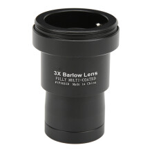 3x vergrotende lens met 1,25 inch oculair en T2-schroefdraad voor fotografie, geschikt voor astronomische waarnemingen in landschapsmodus.