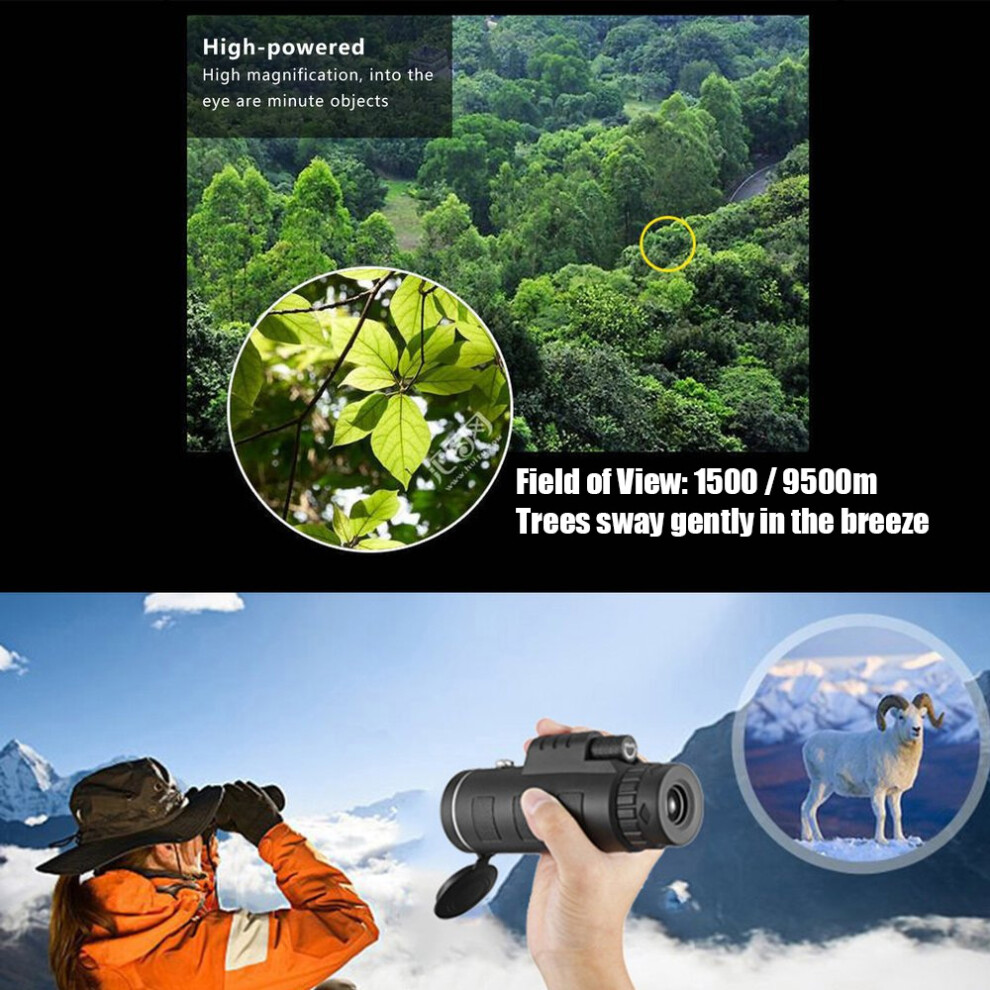 40X60 Outdoor Monocular Bak4 Monocular Telescope Hd Vision Prism Scope Built-In Compass With Universal Phone Holder Compatible With Outdoor Activities 3251418469256