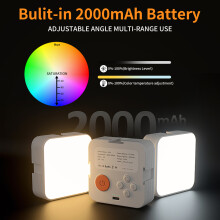 Pocket RGB Video Light for Computer Tablet Mobile Phone DSLR Camera LED Fill Light 3000K-6500K Dimmable Built-in Battery with Clip & Cold Shoe Mount
