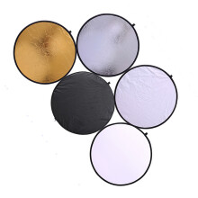 Lichtreflector 80 cm 5-in-1 multifunctionele, opvouwbare ronde reflector, geschikt voor fotografie, doorschijnend zilver, goud, wit en zwart.
