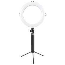 Anello luminoso a LED dimmerabile da 20 cm per fotografia, video live e streaming, con base per smartphone e treppiede USB.