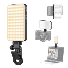 242 Pocket LED Video Fill Light 2500K-9000K Dimmable Built-in 3000mAh Battery with Cold Shoe Adapter Screen Clip Phone Clamp for Vlog Live Streaming