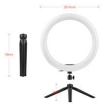 Kit de transmisión de video Andoer con aro de luz LED de 10 pulgadas, rótula, mini trípode, disparador remoto y soporte para teléfono.