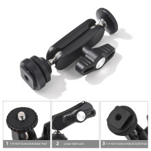 Mini Cool Ballhead Multi-Function Double Ball Adapter with Cold Shoe Mount & 1/4 Inch Screw for DSLR Camera Camcorder Monitor LED Light Microphone