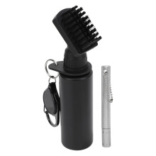 Schlägerreinigerbürste 150 ml, auslaufsicher, inklusive Rillenschärfer, kompatibel mit Course Essentials Zubehör, Silber