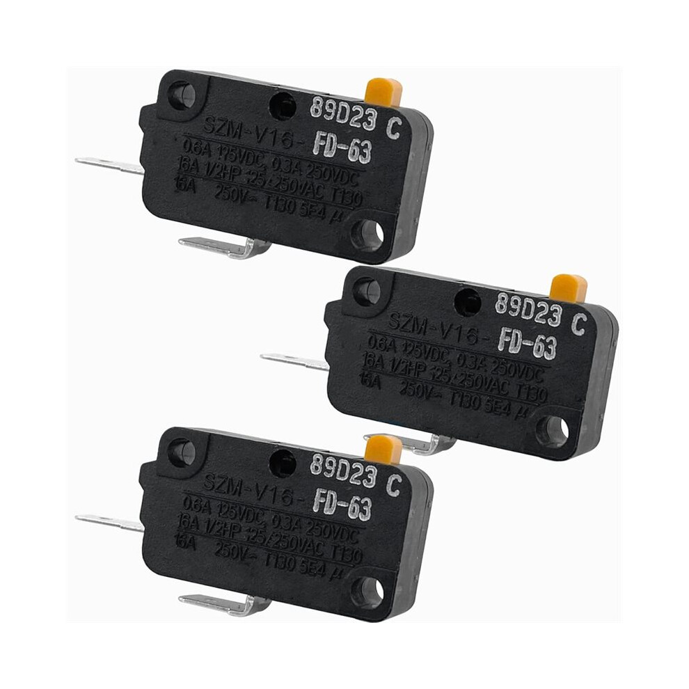 3 Pack Szm-V16-Fd-63 Microwave Oven Door Replacement, 16A 250V 2-Pin Normally Open (No) Micro 6032413065042