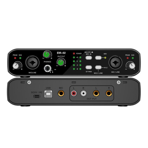 Audio Interface with Microphone 48V Preamp 32-Bit/384KHz Resolution for Electric Guitar Live Professional Studio Singing