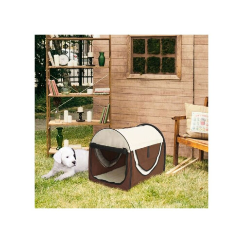 Folding Fabric Soft Pet Crate, 46Lx36Wx41H cm - Brown 1