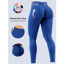 (Blue, M) Seamless Compression Tummy Control Glute Leggings for Women, Mid Rise Yoga Pants, Scrunch Butt Lifting