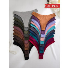 (Multicolor, XXL) Women's Solid Color Drop Waist Thong, Soft Breathable Panty for Daily Wear, Women's Fashion Comfy Underwear for All
