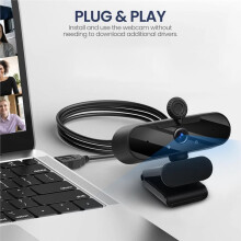 1080P HD USB Webcam with Wide Angle, Built-in Microphone, Rotatable Tripod for Streaming, Video Calls, Conferencing