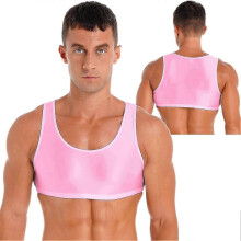 (XL,pink)Men's Muscle Tank Top Round Neck Gym Vest Breathable Quick-Dry Workout Sports Crop Undershirt