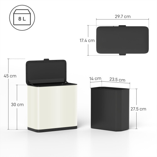 Homcom (Cream) 8L Hanging Kitchen Bin, Rubbish bin w/ Stay-Open Lid for Under Sink 2