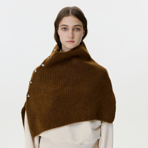 (black)Women's Solid Color Knit Button Shawl Soft Warm Cape Coat with Slit Design Versatile Scarf for Fall Winter 1