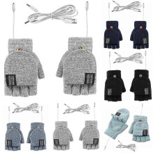 (Light Grey)Winter Usb Electric Heated Mitten Rechargeable Gloves Full & Half Finger Warmer