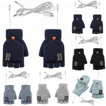 (Navy Blue)Winter Usb Electric Heated Mitten Rechargeable Gloves Full & Half Finger Warmer