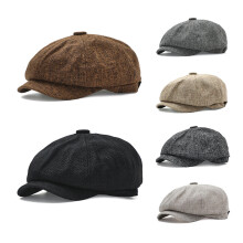 (Dark khaki) Hemp-Like Octagonal Cap for Men & Women, Spring Summer Lightweight Breathable Baseball Cap, British Retro Casual Beret Style Hat