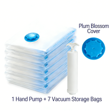 8-piece vacuum clothing storage bag, manual air pump, zipper closure