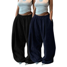 (Black*1 pc+Navy Blue*1 pc, S) Women's Solid Drawstring High Waist Wide Leg Pants, Fashion Casual Straight Leg Trousers for Spring & Fall, Women's