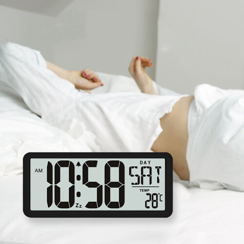 2X Square Wall Clock Series, 13.8Inch Large Digital Jumbo Alarm Clock, LCD Display, Multi-Functional Upscale Desk Black 1