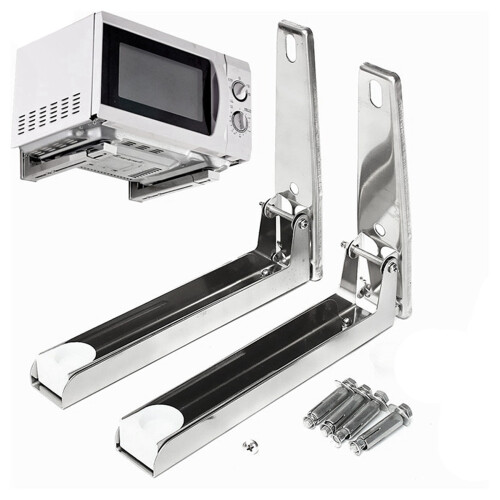 2X Support Frame Steel Foldable Stretch Shelf Rack Microwave Oven Wall Mount Bracket Stainless Silver 2
