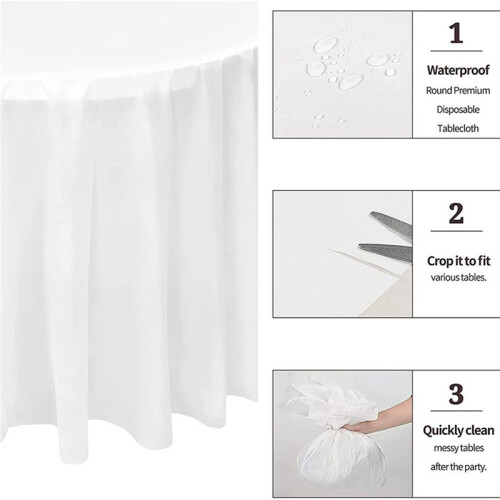 Pacote de 16 Toalhas de Mesa Redondas, Capas de Mesa DescartáVeis Brancas de 84 Polegadas PEVA Toalhas de Mesa Redondas de PláStico à Prova D'áGua 1