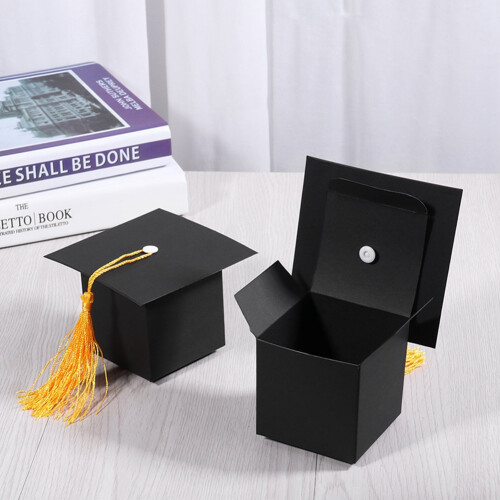 50Pcs DIY Paper Graduation Cap Shaped Gift Box Sugar Chocolate Box Black 1