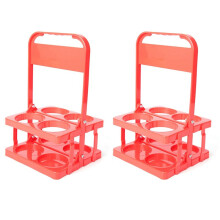 2X 4 Gaten Opvouwbare Plastic Drankdrager, Herbruikbare Bekerhouder met Handvat Draagbare Bekerhouder Rood