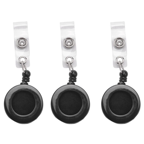 3 Pcs Badge Holder Retractable Reel YOYO Clip Snap Button ID Card Key Black 1