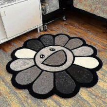(60x60CM, C) Smiling Face Plush Rug Flower Art Rug for Bedroom Living Room Retro Rainbow Fluffy Bathroom Smile Rug Nonslip Mat Home Decor